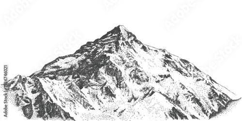 Hand drawn vintage mountain peak in black and white stipple dot work engraving style vector illustration