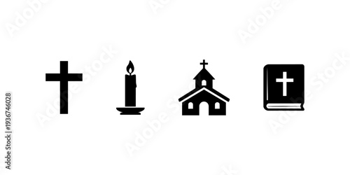 Christian religion icons cross candle church bible