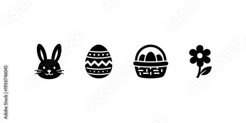 Easter icons bunny egg basket flower silhouette