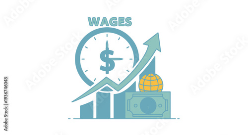 Wages Growth Concept: Rising Income, Global Economy, Financial Success, Time is Money