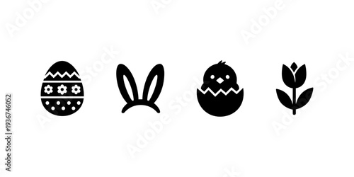 Easter icons egg bunny ears chick tulip