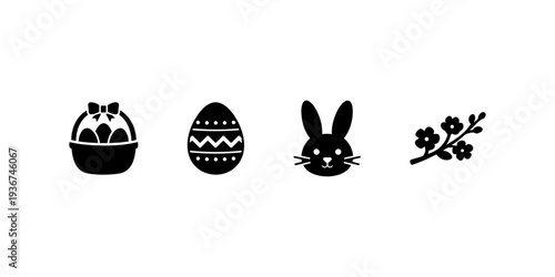 Easter icons set egg cake bunny branch
