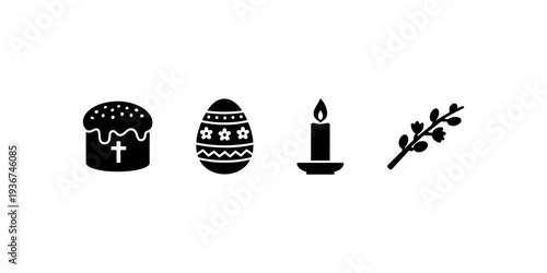 Easter holiday icons cake egg candle branch