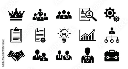 Business Icons Set: Success, Teamwork, Strategy, HR, Ideas, Finance, Partnership, Management