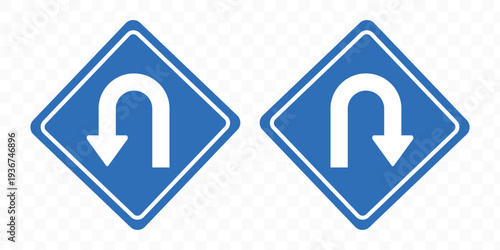 Mandatory traffic direction signs showing straight ahead right turn and u turn symbols isolated blue circle vector illustration collection