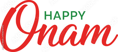 Happy Onam festival celebration greeting card with colorful letters on transparent background