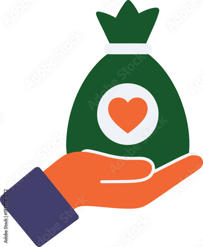 A hand holding a green bag with a heart on it
