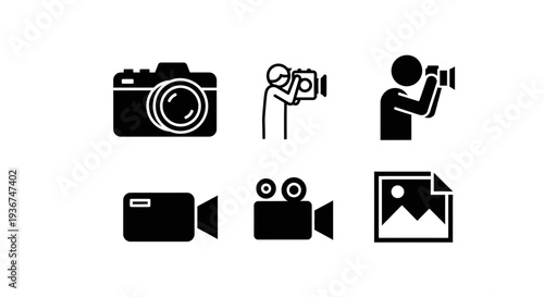 Photography and Videography Icons: Camera, Camcorder, Photographer, Videographer, Image File