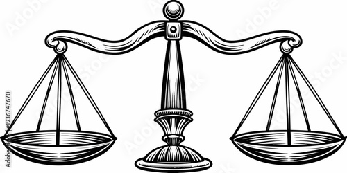 Vintage Engraved Scales of Justice Legal Balance Illustration