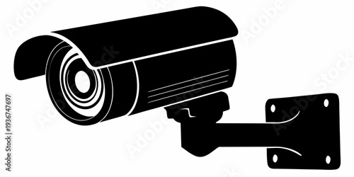 Modern CCTV Security Camera Wall Mounted Silhouette Illustration
