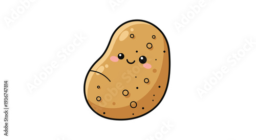 Adorable single potato cartoon character with a small smile and rosy cheeks isolated on a white background.