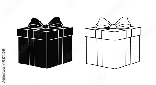 Black and white gift box icon vector set with bow