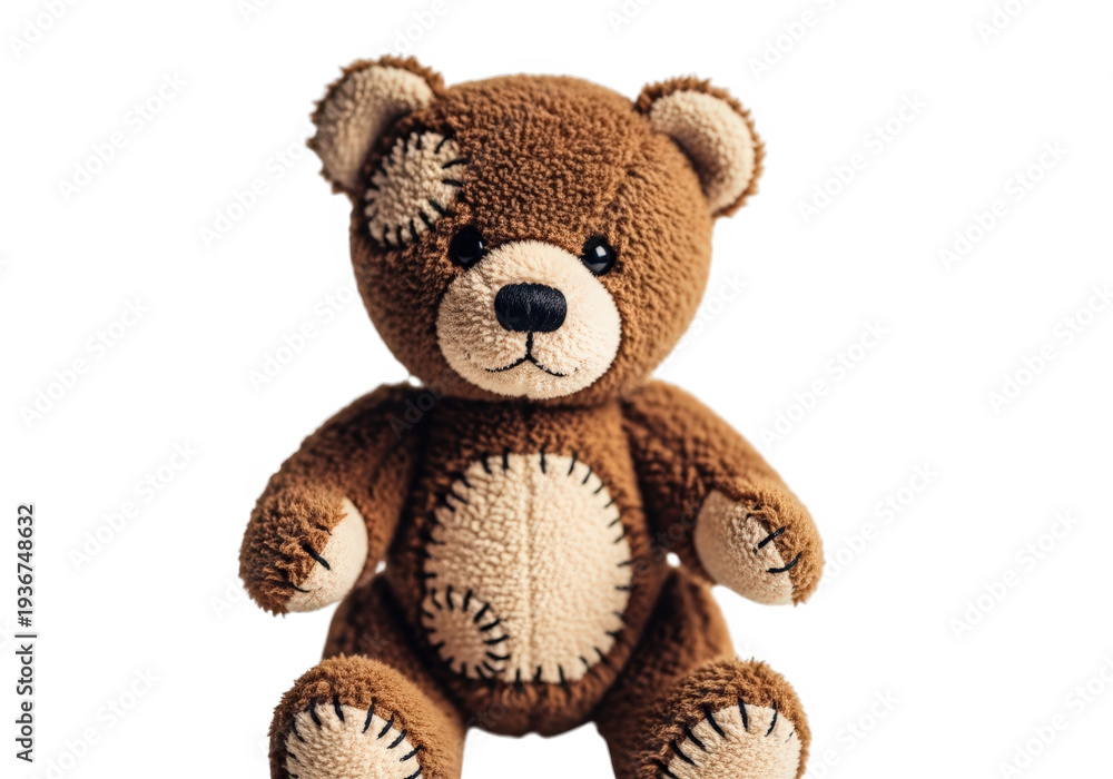 Fototapeta premium Brown teddy bear with black eyes and nose isolated on white background