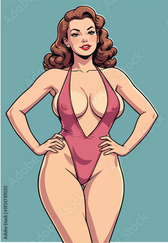 donna estate in costume da bagno mentre fa esercizi di ginnastica sport movimento yoga vettoriale