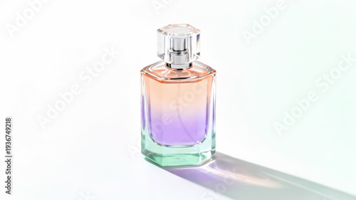 Wallpaper Mural Elegant perfume bottle with purple and orange gradient liquid on white background. Torontodigital.ca