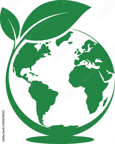 Green globe with leaves symbolizing eco friendly earth