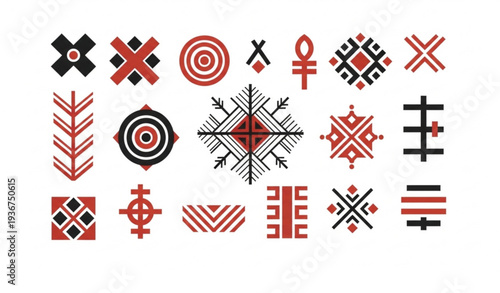 Tupi Inspired Ethnic Symbol Vector Collection Isolated on White