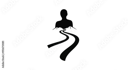 Abstract silhouette of a person with a winding path representing a journey or life path