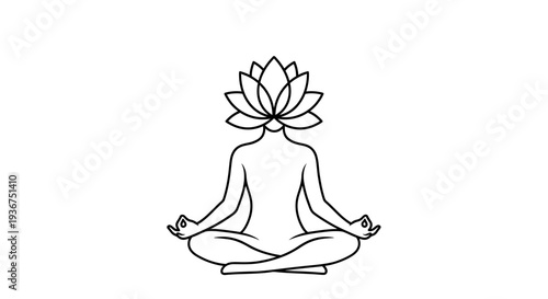 Peaceful Person Meditating in Lotus Pose Icon with Outline Design on Isolated White Background