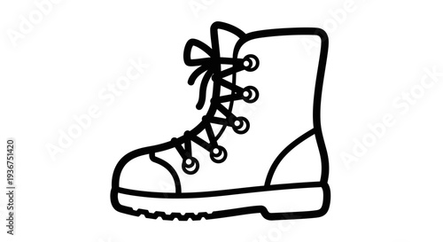 Classic Hiking Boot for Outdoor Adventures, Isolated White Background, Line Art