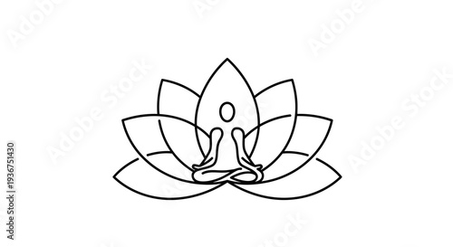 Serene Person Meditating in Lotus Pose Enclosed by a Lotus Flower Icon on Isolated White Background