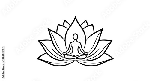 Person Meditating in Lotus Pose within a Lotus Flower Icon on Isolated White Background