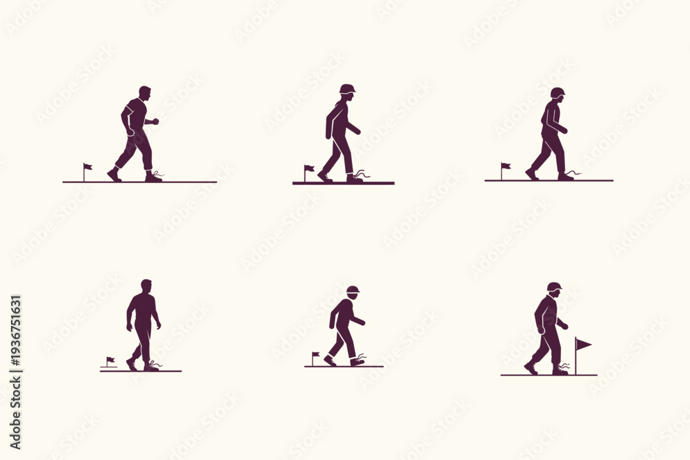 Obraz premium A series of illustrations depicting a man walking with a golf club, armed forces day