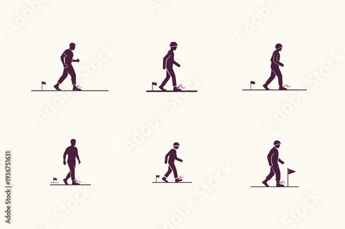 A series of illustrations depicting a man walking with a golf club, armed forces day