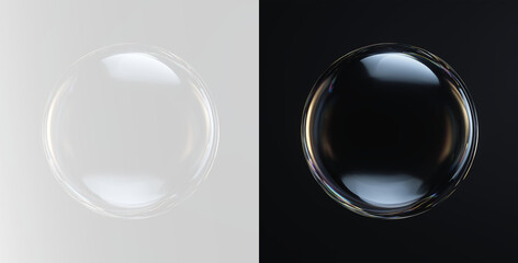 Realistic soap bubble with transparent sphere and glossy white highlights, isolated overlay soap bubbles png