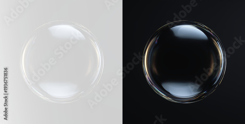 Photos Realistic soap bubble with transparent sphere and glossy white highlights, isola