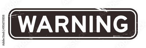 A black rectangular warning sign with large white bold lettering