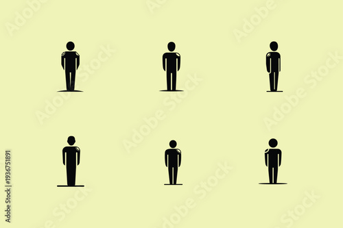 Six black silhouettes of men in business attire on pale yellow background, armed forces day