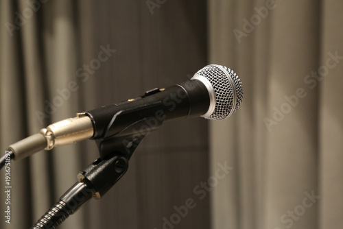 Close-up microphone on stand for speech, presentation and recording