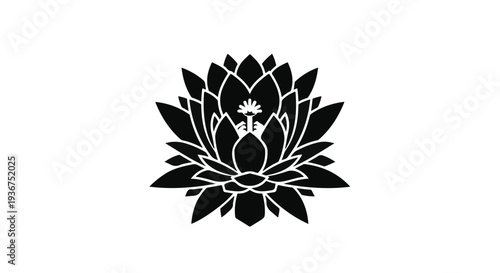 Elegant black lotus flower silhouette on a clean white background, symbolizing purity and enlightenment.