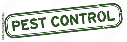 A green distressed stamp displaying the words pest control prominently