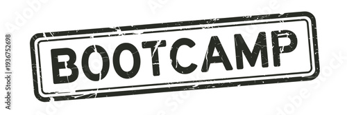 A distressed black stamp displaying the word bootcamp in bold capital letters