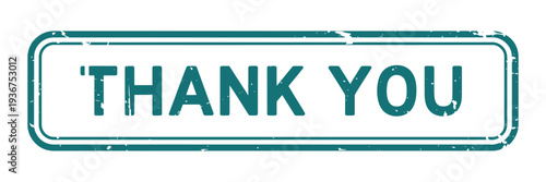 A teal colored stamp displaying the words thank you in bold lettering