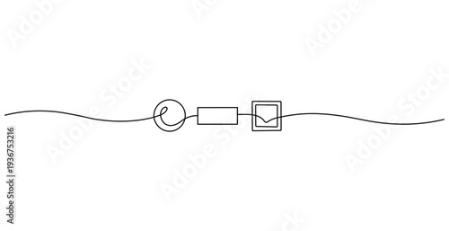Line icon of a phone connected to a square via a cord