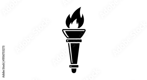 Flaming Torch Outline Icon, Ancient Symbol of Light and Victory, Olympic Torch Graphic Isolated White Background