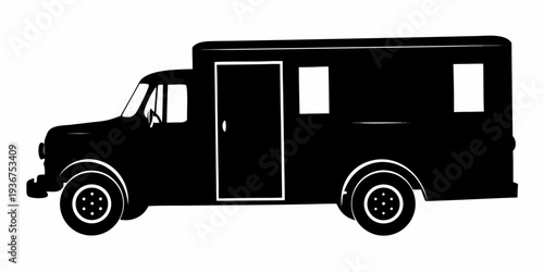 Commercial Step Van Silhouette Vector Graphic - Utility Delivery Food Truck