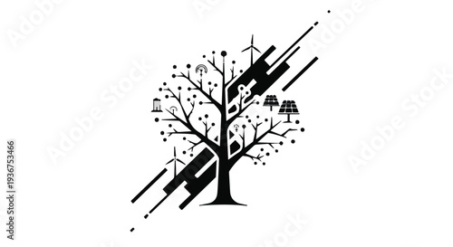 Abstract tree of sustainable energy sources symbolizing growth and innovation