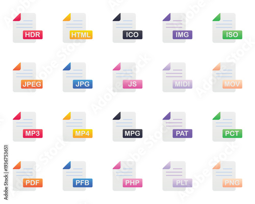 Gradient color icons set for File format