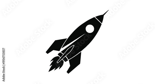 Sleek black rocket ship blasting off into the unknown, representing innovation and exploration.