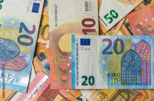 Close-Up of Euro Banknotes 10, 20 and 50