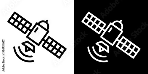 Satelite icon concept in flat black and white style on clean background vector illustration design	