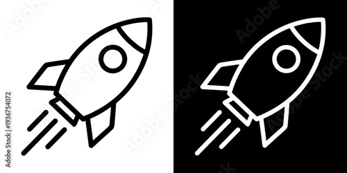 Rocket icon concept in flat black and white style on clean background vector illustration design	