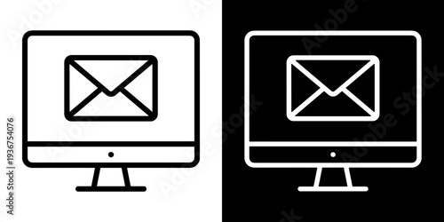 Electronic Mail icon concept in flat black and white style on clean background vector illustration design	