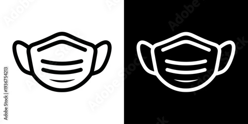 Face Mask icon concept in flat black and white style on clean background vector illustration design	