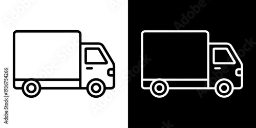 Delivery Truck icon concept in flat black and white style on clean background vector illustration design	