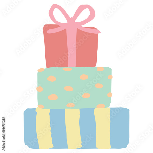 山積みのクリスマスプレゼントのイラスト 12月の園だよりに使いやすいシンプル手描き素材シリーズ